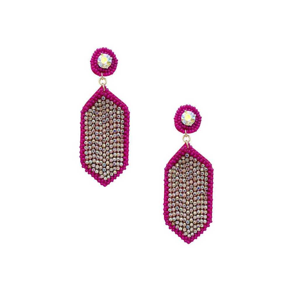 Seed Bead Rhinestone Hexagon Dangle Earring - Picture 2 of 6